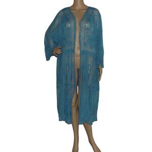 Lane Bryant Boho Cardigan Womens 26/28 Lace Turquoise Blue Midi Cover-Up